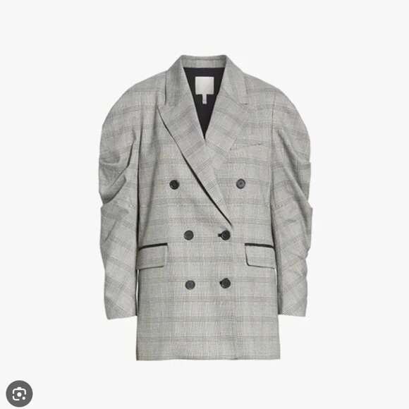 Joie Tomika Double Breasted Black and Gray Plaid Women's Blazer - Picture 1 of 9